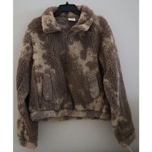 Sage Collective 1TXJ04SN Womens Sz S Brown/Cream Sage Sherpa Pullover Jacket $85